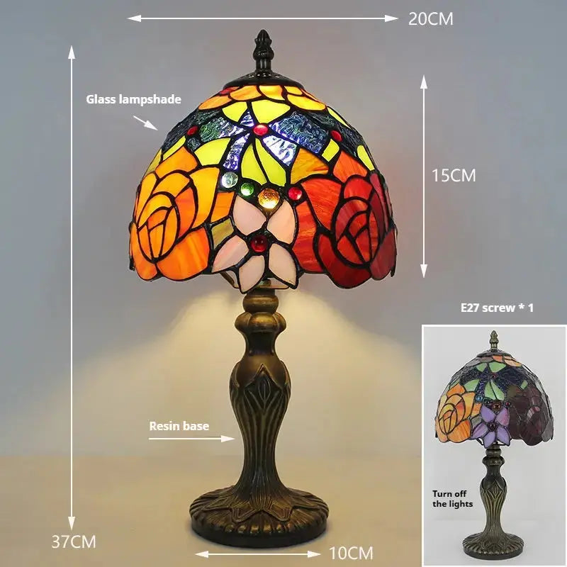 8inch Vintage Desk Light Stained Glass Rose Lampshade Tiffany Flower Lamp Classical Tiffany Lamp