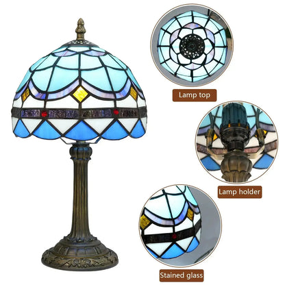 8inch Small Tiffany Style Lamp Stained Glass Blue Lampshade Vintage Desk Light Classical Tiffany Lamp