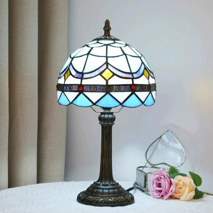 8inch Small Tiffany Style Lamp Stained Glass Blue Lampshade Vintage Desk Light Classical Tiffany Lamp
