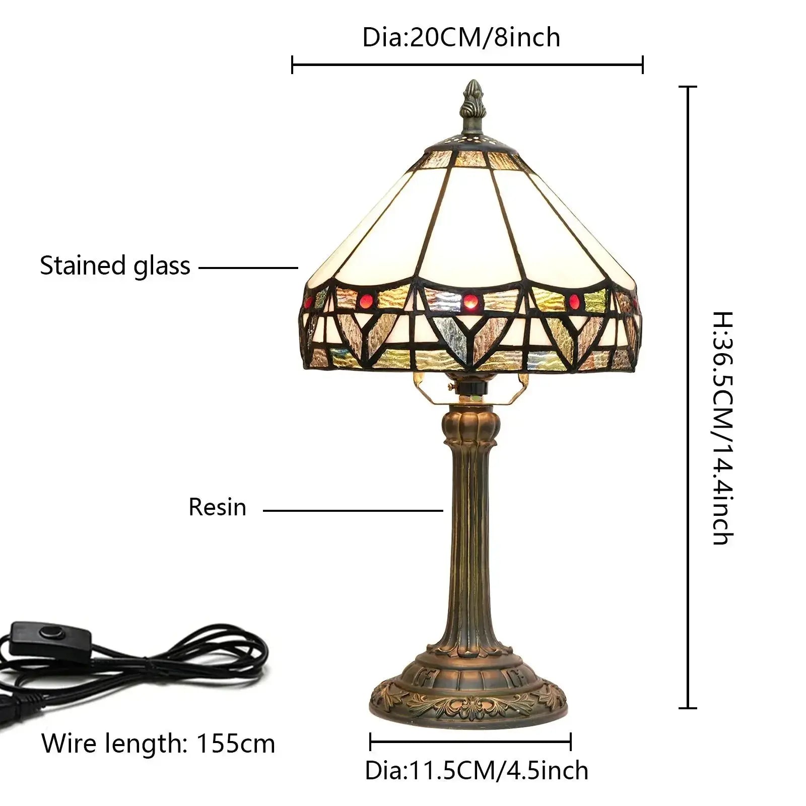 8inch White Tiffany Lamp Stained Glass Lampshade Vintage Table Lamp Classical Tiffany Lamp