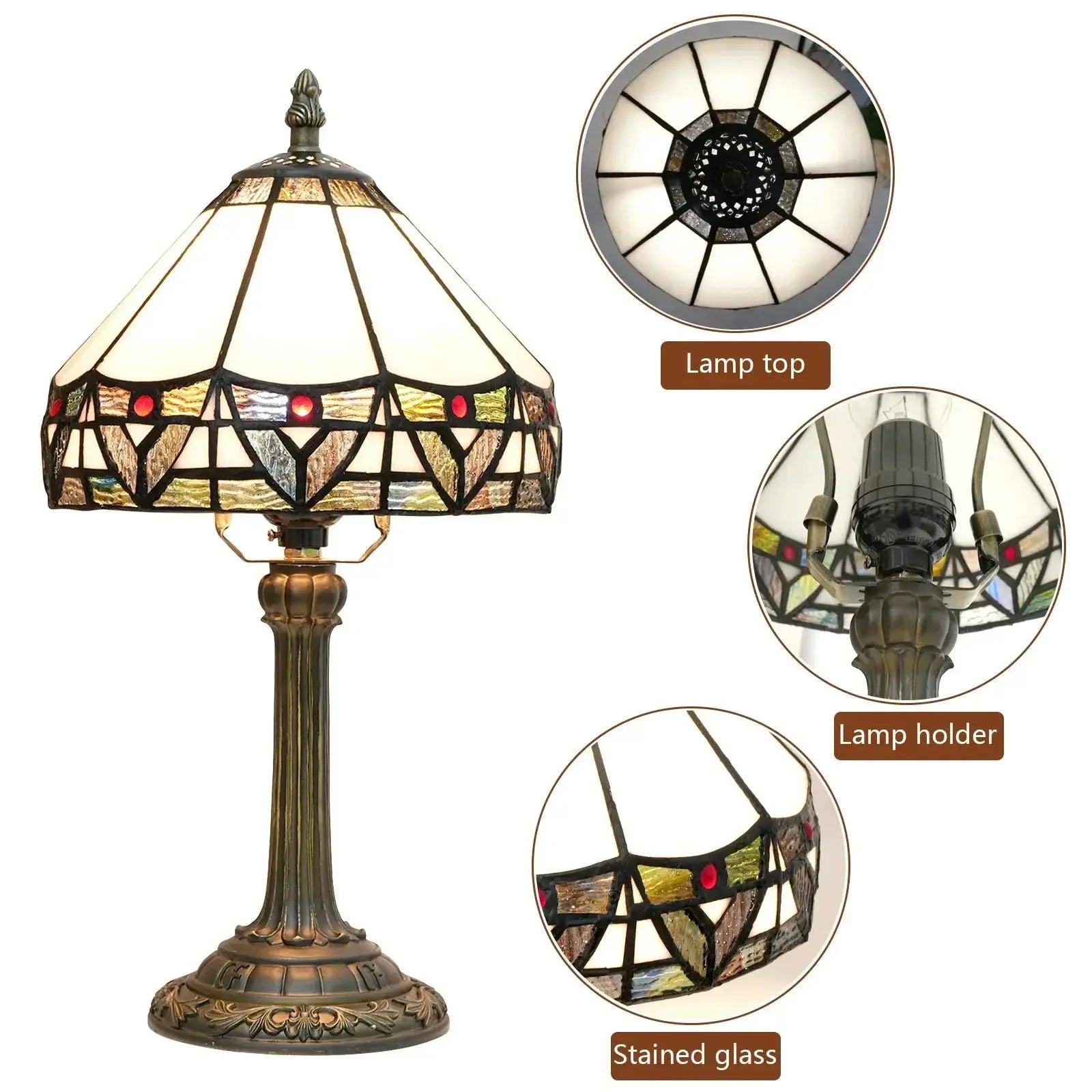 8inch White Tiffany Lamp Stained Glass Lampshade Vintage Table Lamp Classical Tiffany Lamp