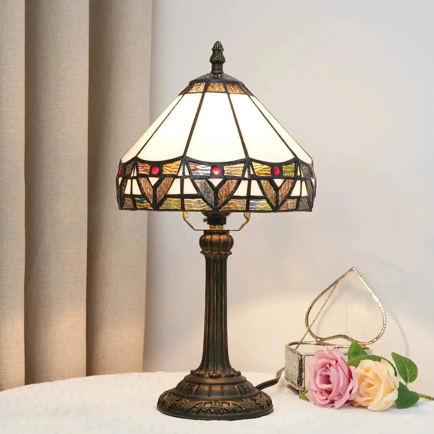 8inch White Tiffany Lamp Stained Glass Lampshade Vintage Table Lamp Classical Tiffany Lamp