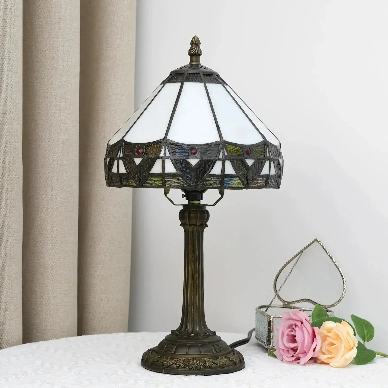 8inch White Tiffany Lamp Stained Glass Lampshade Vintage Table Lamp Classical Tiffany Lamp