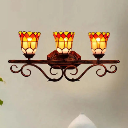 Antique Tiffany 3 Light Wall Sconce Stained Glass Floral Lampshade Wall Lamp Classical Tiffany Lamp