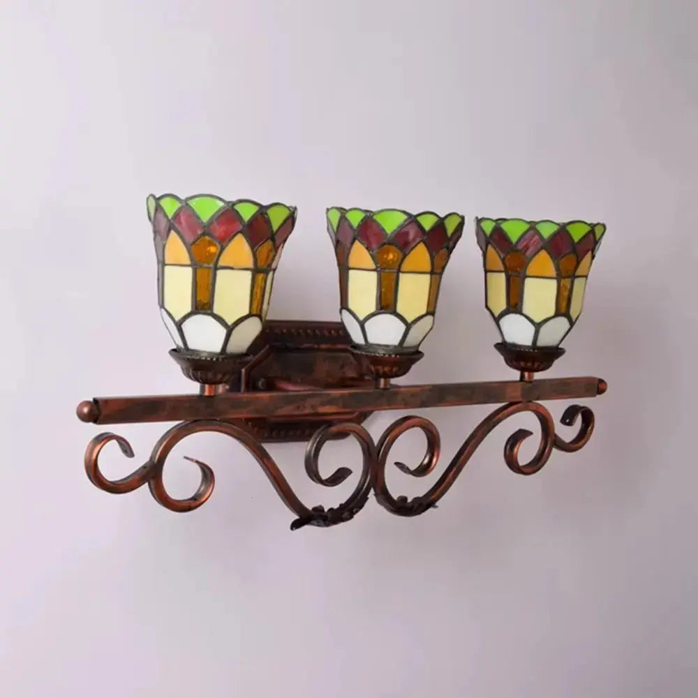 Antique Tiffany 3 Light Wall Sconce Stained Glass Floral Lampshade Wall Lamp Classical Tiffany Lamp