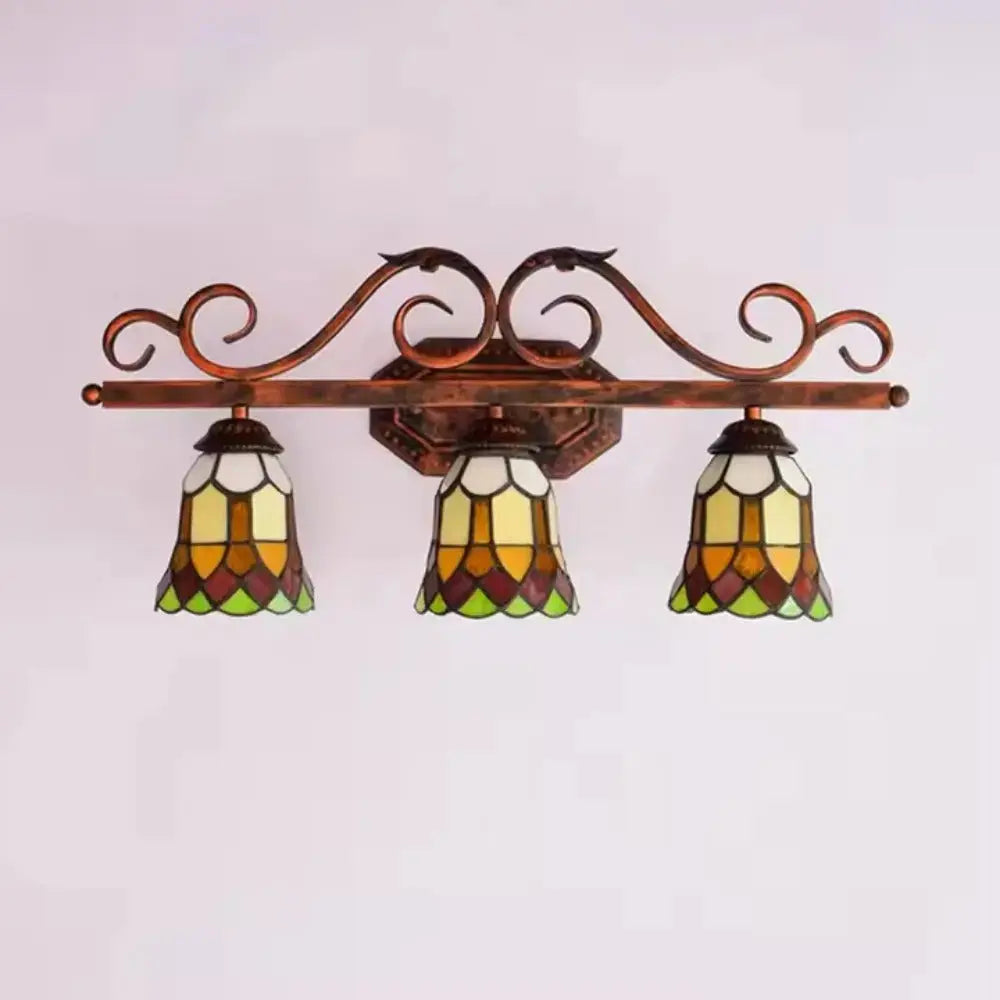 Antique Tiffany 3 Light Wall Sconce Stained Glass Floral Lampshade Wall Lamp Classical Tiffany Lamp