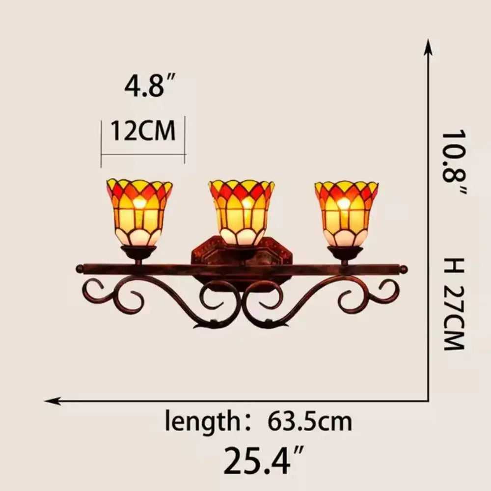 Antique Tiffany 3 Light Wall Sconce Stained Glass Floral Lampshade Wall Lamp Classical Tiffany Lamp