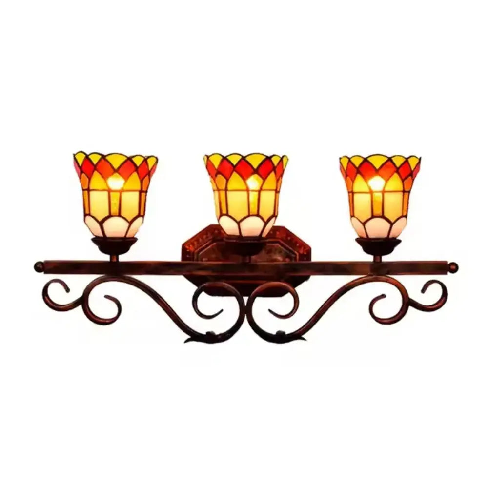 Antique Tiffany 3 Light Wall Sconce Stained Glass Floral Lampshade Wall Lamp Classical Tiffany Lamp