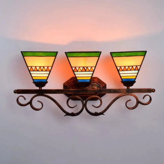 Classical Southeast Asian Style Three Light Sconce Tiffany Stained Glass Wall Lamp Classical Tiffany Lamp