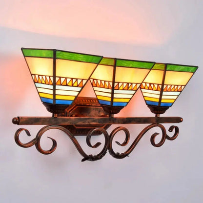 Classical Southeast Asian Style Three Light Sconce Tiffany Stained Glass Wall Lamp Classical Tiffany Lamp