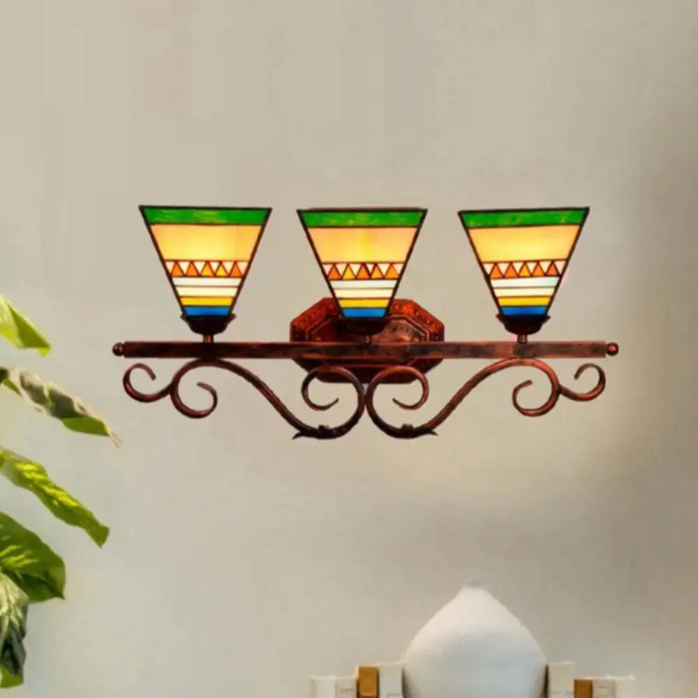 Classical Southeast Asian Style Three Light Sconce Tiffany Stained Glass Wall Lamp Classical Tiffany Lamp