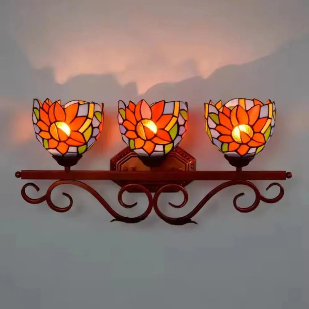 3 Light Wall Fixture Sconce with Sunflower Tiffany Stained Glass Lampshade Classical Tiffany Lamp
