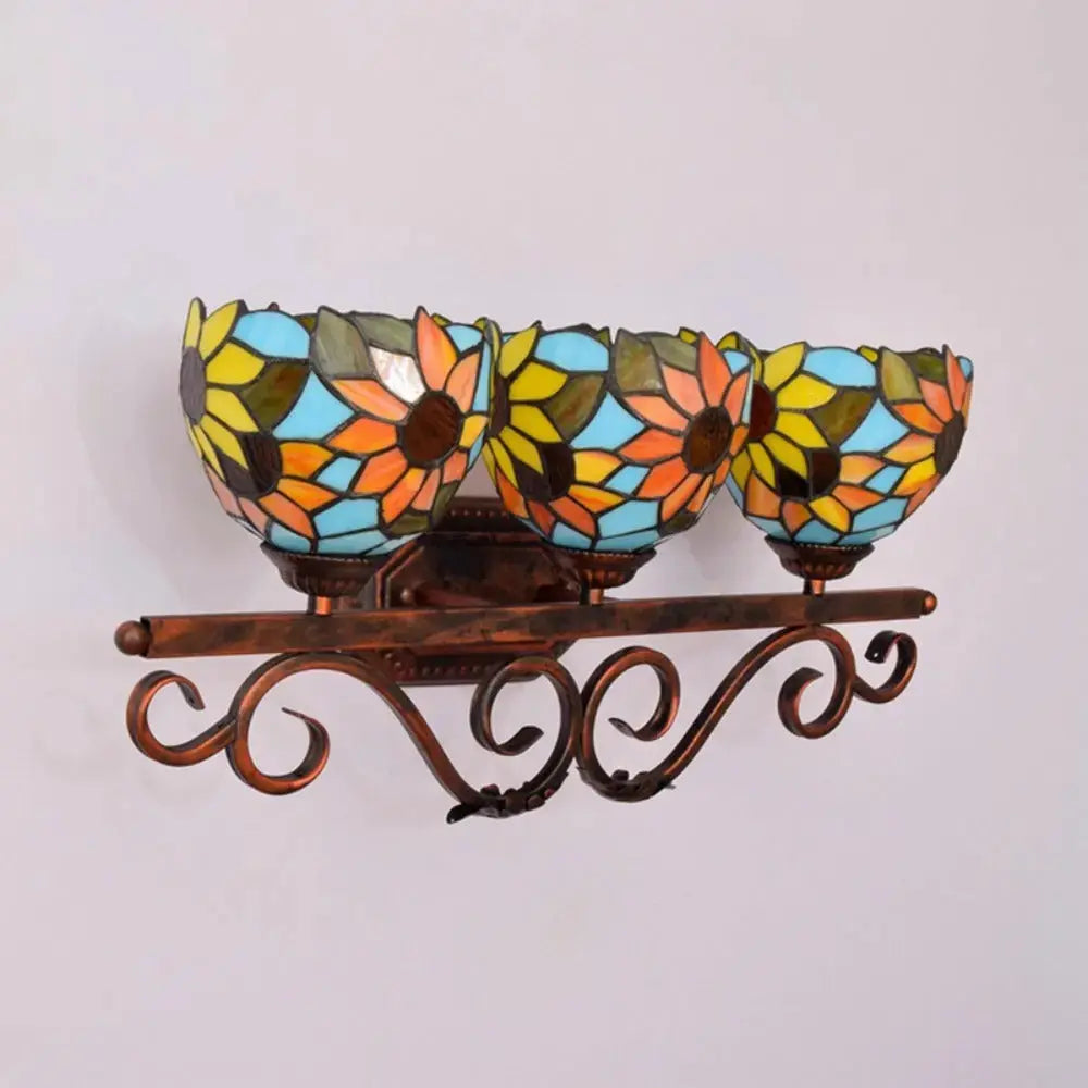 3 Light Wall Fixture Sconce with Sunflower Tiffany Stained Glass Lampshade Classical Tiffany Lamp