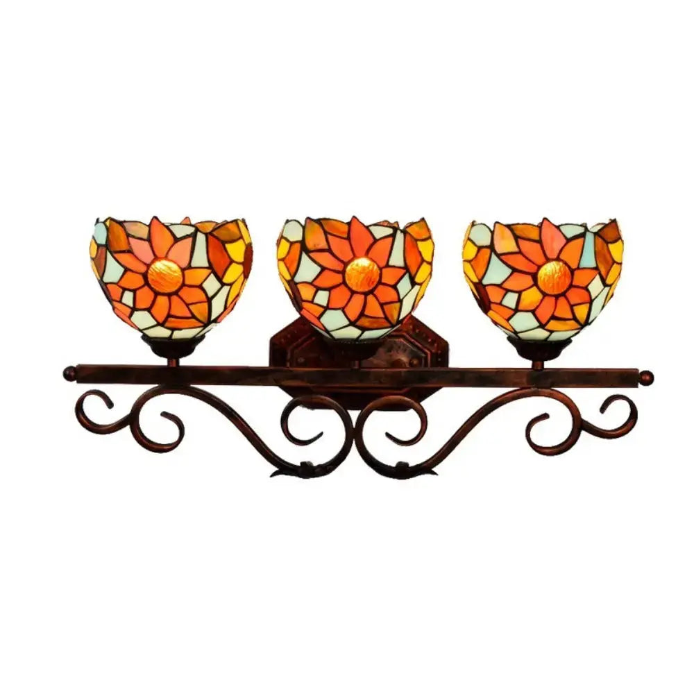 3 Light Wall Fixture Sconce with Sunflower Tiffany Stained Glass Lampshade Classical Tiffany Lamp
