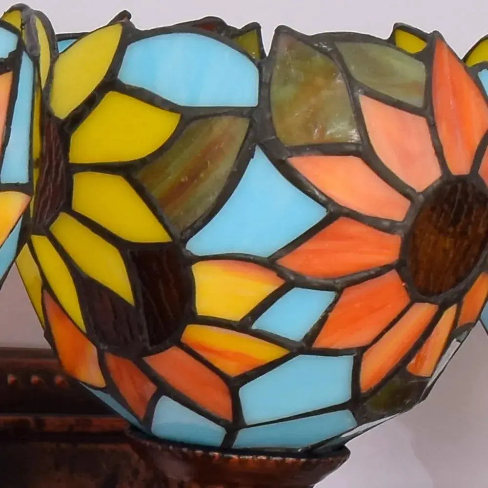 3 Light Wall Fixture Sconce with Sunflower Tiffany Stained Glass Lampshade Classical Tiffany Lamp