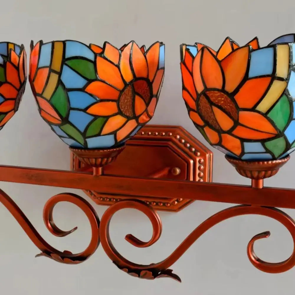 3 Light Wall Fixture Sconce with Sunflower Tiffany Stained Glass Lampshade Classical Tiffany Lamp