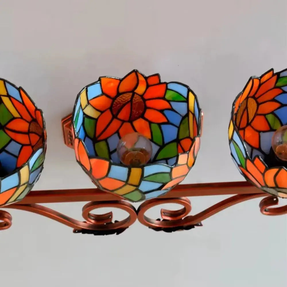 3 Light Wall Fixture Sconce with Sunflower Tiffany Stained Glass Lampshade Classical Tiffany Lamp