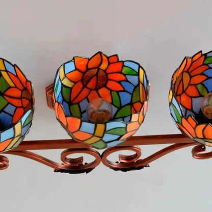 3 Light Wall Fixture Sconce with Sunflower Tiffany Stained Glass Lampshade Classical Tiffany Lamp
