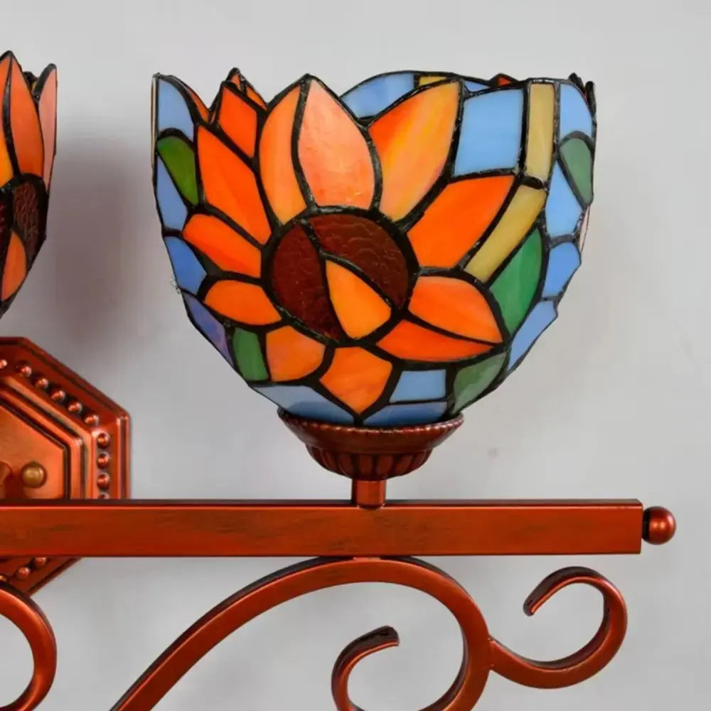3 Light Wall Fixture Sconce with Sunflower Tiffany Stained Glass Lampshade Classical Tiffany Lamp
