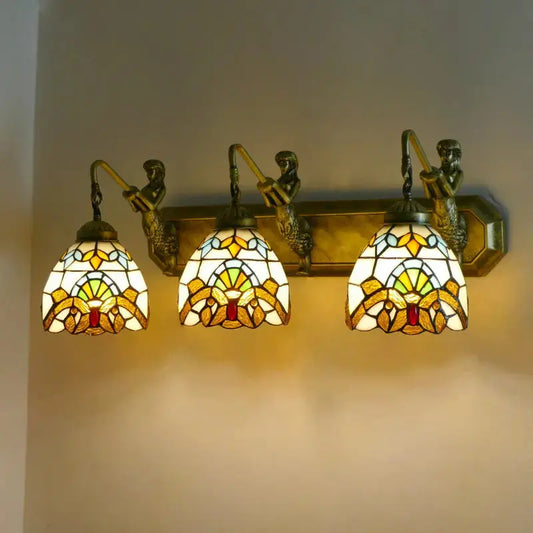 Classical Tiffany Triple Wall Sconce Stained Glass Baroque 3-head Wall Lamp Classical Tiffany Lamp