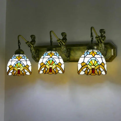Classical Tiffany Triple Wall Sconce Stained Glass Baroque 3-head Wall Lamp Classical Tiffany Lamp