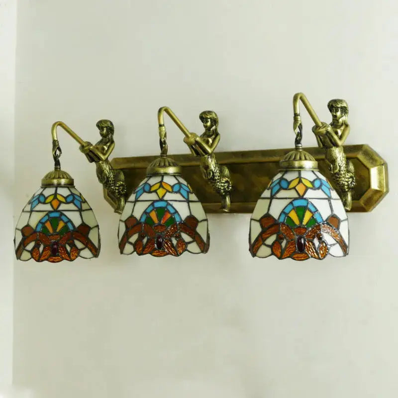 Classical Tiffany Triple Wall Sconce Stained Glass Baroque 3-head Wall Lamp Classical Tiffany Lamp
