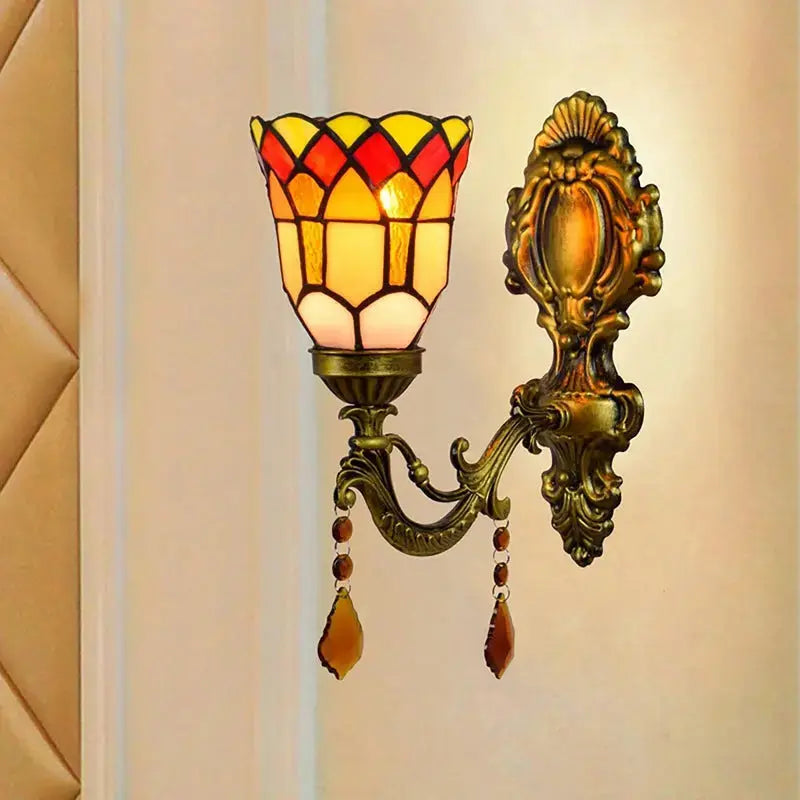 Dia11cm Small Stained Glass Lampshade Tiffany Style Wall Sconce Classical Tiffany Lamp
