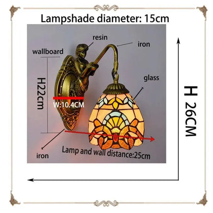 Dia15cm Tiffany Stained Glass Mini Lamp Baroque Lampshade Wall Lights Classical Tiffany Lamp