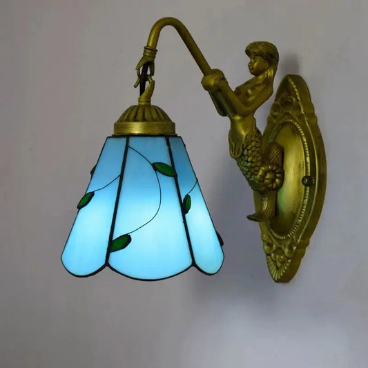 Dia15cm Stained Glass Blue Lampshade Tiffany Style Lamp Small Wall Sconce Classical Tiffany Lamp
