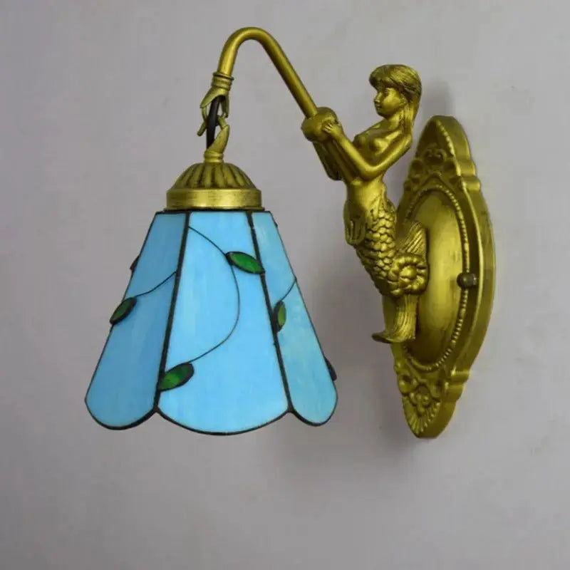 Dia15cm Stained Glass Blue Lampshade Tiffany Style Lamp Small Wall Sconce Classical Tiffany Lamp
