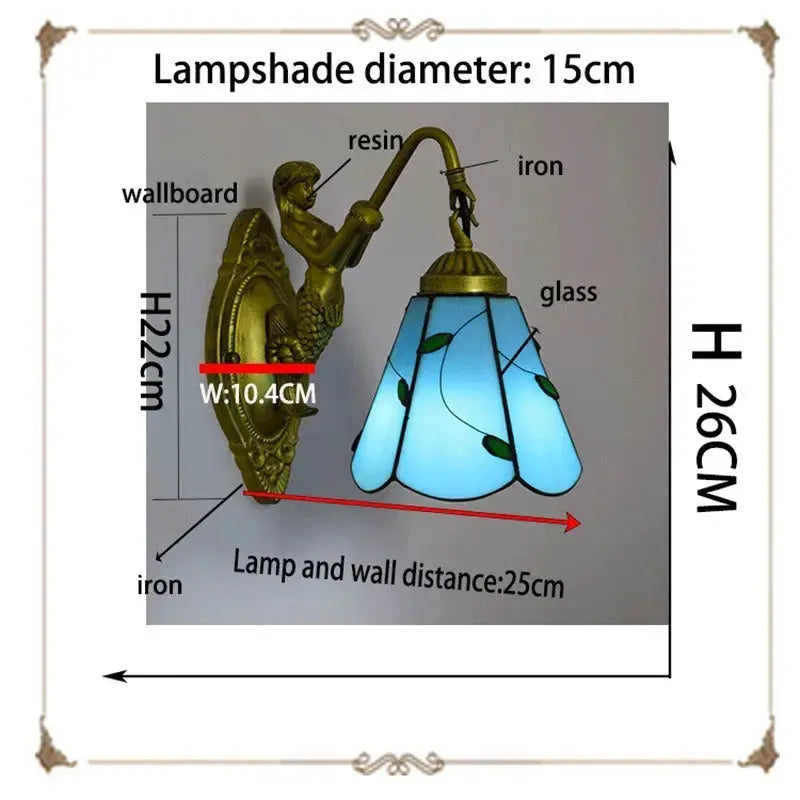 Dia15cm Stained Glass Blue Lampshade Tiffany Style Lamp Small Wall Sconce Classical Tiffany Lamp