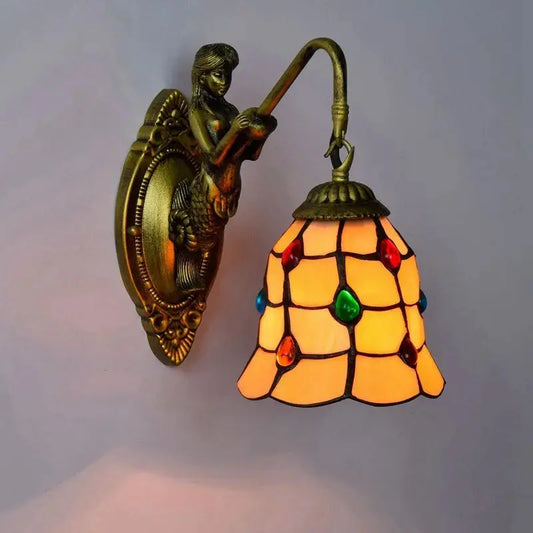 Dia15cm Small Tiffany Lamp Stained Glass Yellow Beads Lampshade Mini Wall Sconce Classical Tiffany Lamp