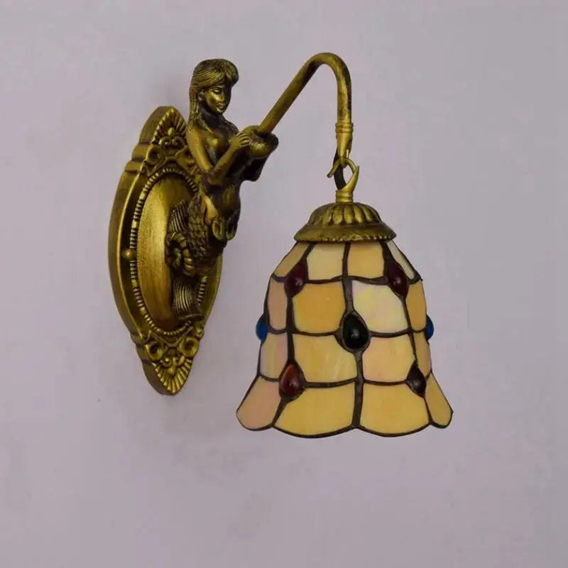 Dia15cm Small Tiffany Lamp Stained Glass Yellow Beads Lampshade Mini Wall Sconce Classical Tiffany Lamp