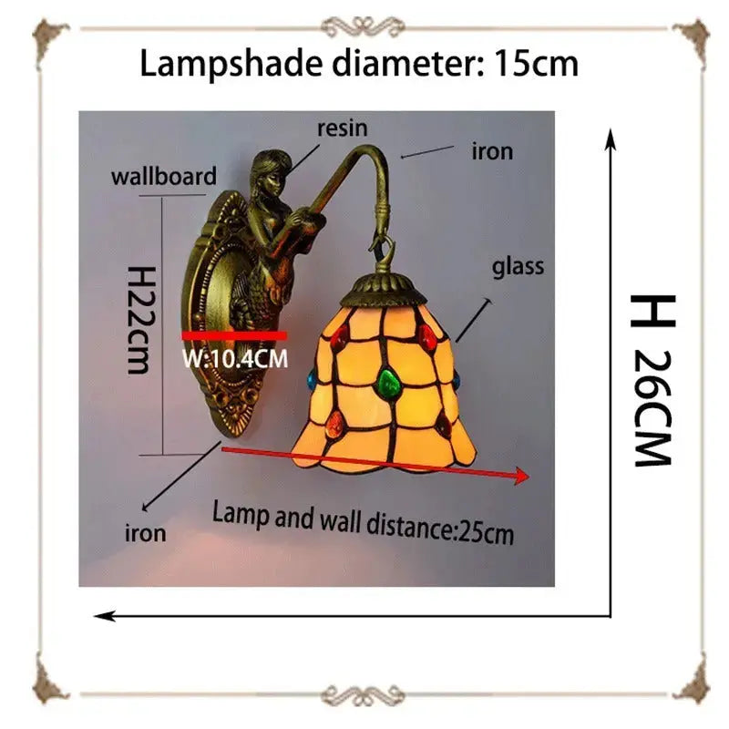 Dia15cm Small Tiffany Lamp Stained Glass Yellow Beads Lampshade Mini Wall Sconce Classical Tiffany Lamp