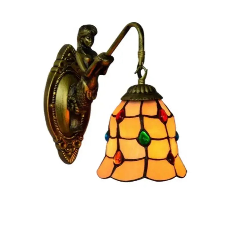 Dia15cm Small Tiffany Lamp Stained Glass Yellow Beads Lampshade Mini Wall Sconce Classical Tiffany Lamp