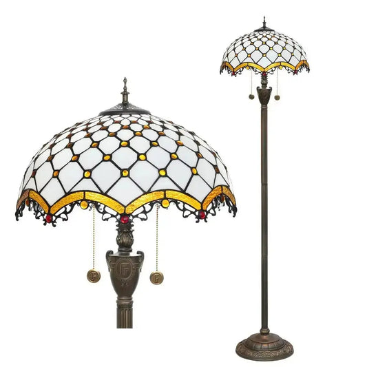 Dia40cm Art White Bead Lampshade Tiffany Stained Glass Floor Lamp Classical Tiffany Lamp
