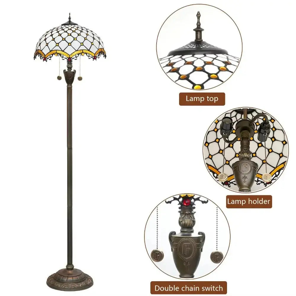 Dia40cm Art White Bead Lampshade Tiffany Stained Glass Floor Lamp Classical Tiffany Lamp