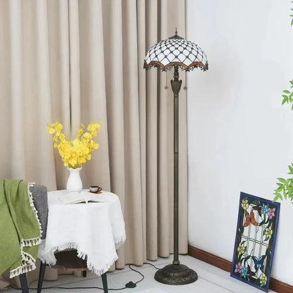 Dia40cm Art White Bead Lampshade Tiffany Stained Glass Floor Lamp Classical Tiffany Lamp