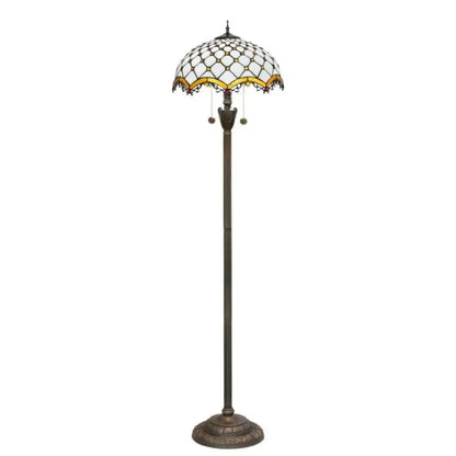 Dia40cm Art White Bead Lampshade Tiffany Stained Glass Floor Lamp Classical Tiffany Lamp