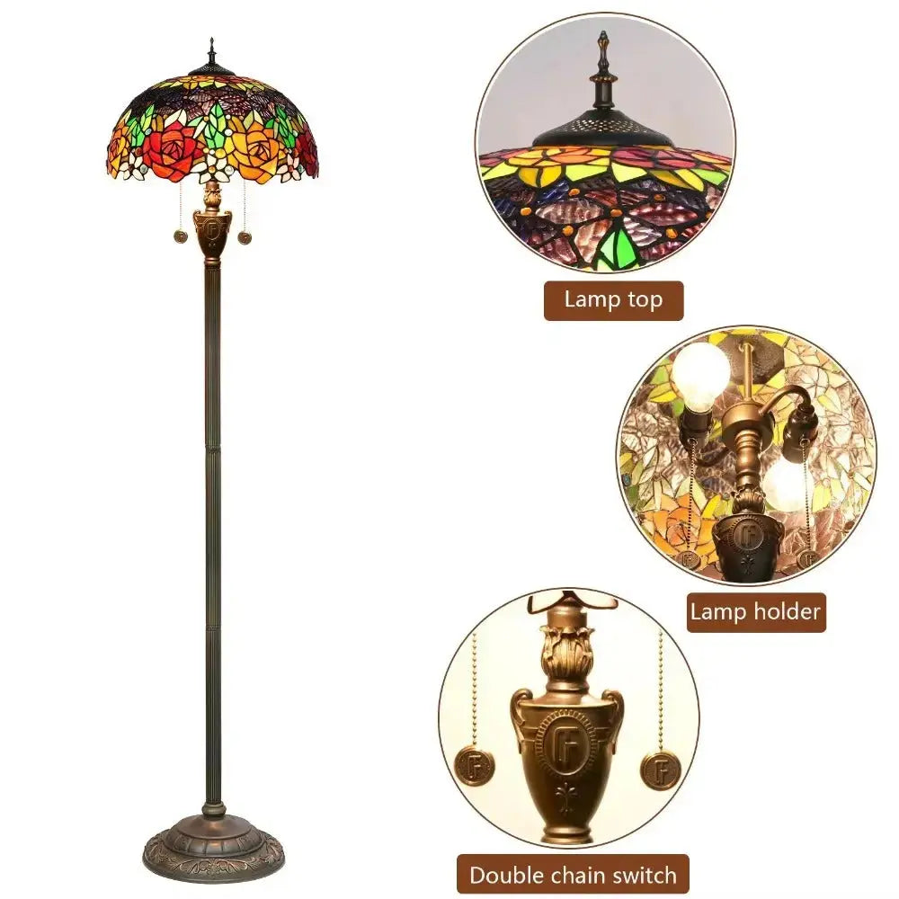 Dia40cm Art Stained Glass Rose Lampshade Tiffany Glass Floor Lamp Classical Tiffany Lamp