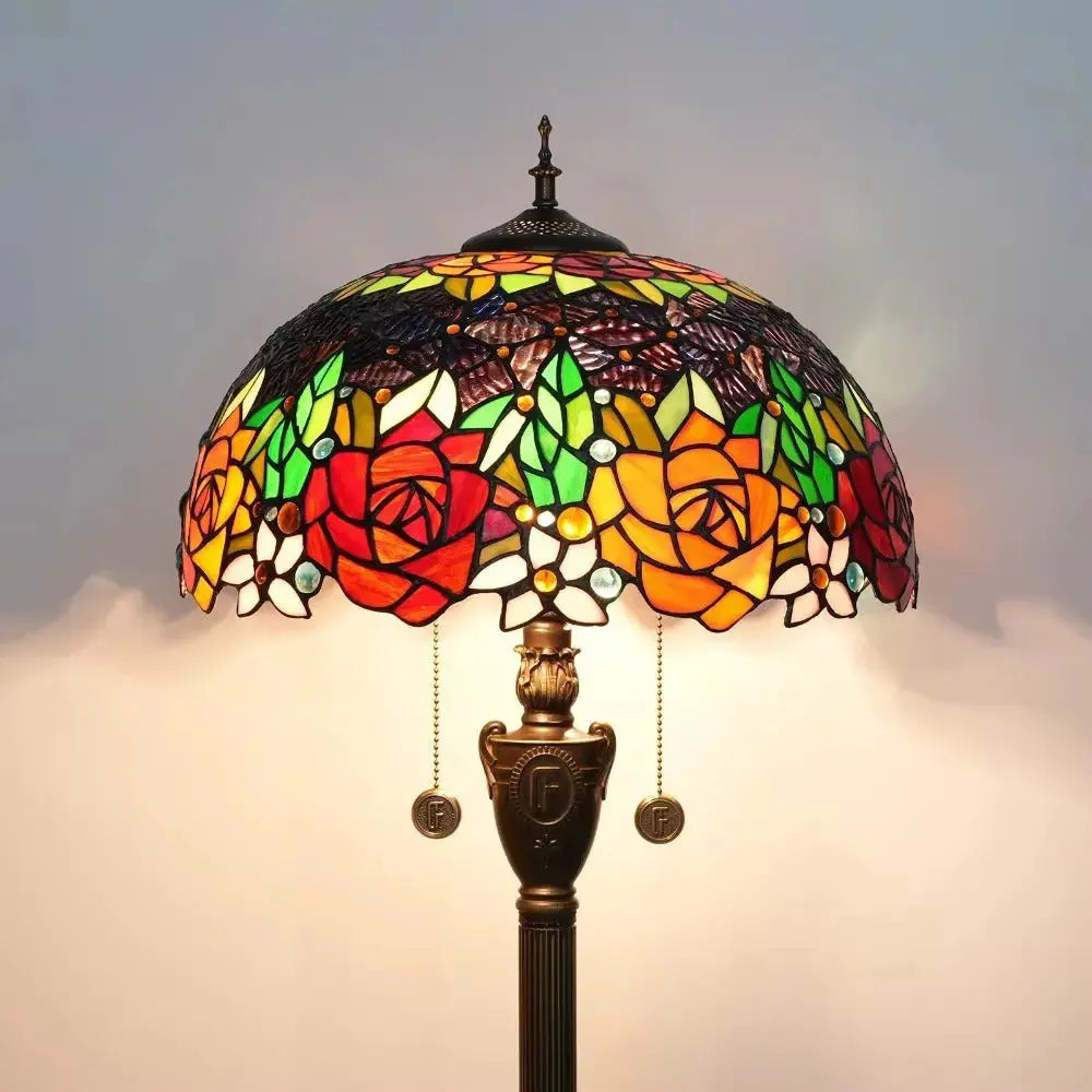 Dia40cm Art Stained Glass Rose Lampshade Tiffany Glass Floor Lamp Classical Tiffany Lamp