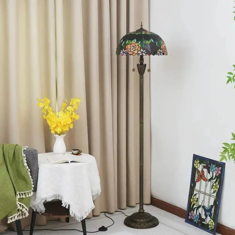 Dia40cm Art Stained Glass Rose Lampshade Tiffany Glass Floor Lamp Classical Tiffany Lamp