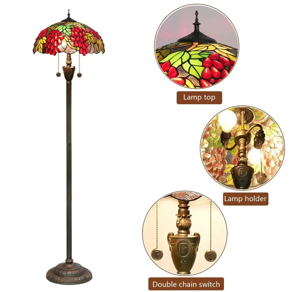 Dia40cm Handmade Harvest Grape Stained Glass Lampshade Tiffany Style Floor Lamps Classical Tiffany Lamp
