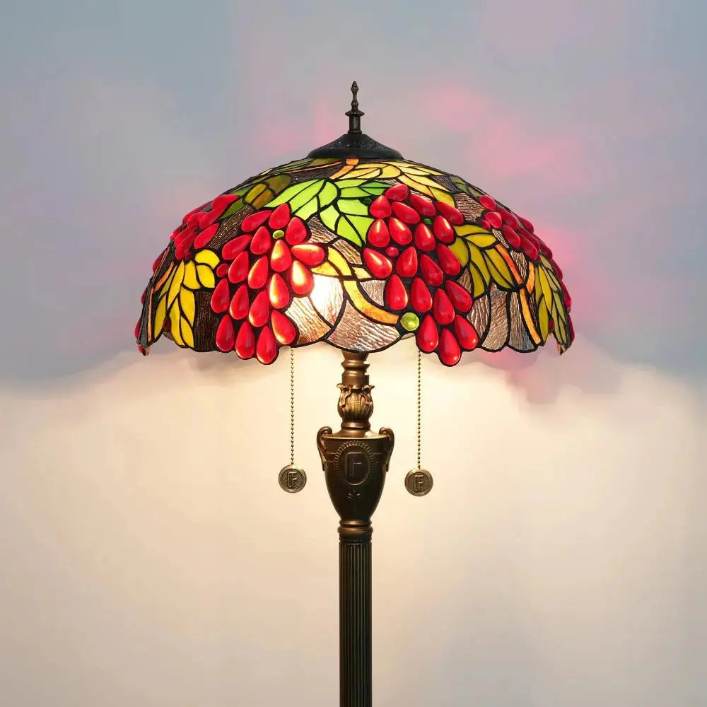 Dia40cm Handmade Harvest Grape Stained Glass Lampshade Tiffany Style Floor Lamps Classical Tiffany Lamp