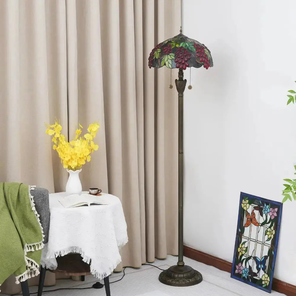 Dia40cm Handmade Harvest Grape Stained Glass Lampshade Tiffany Style Floor Lamps Classical Tiffany Lamp