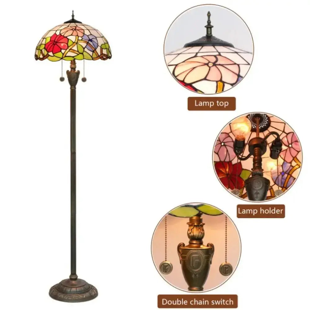 Dia40cm Handmade Morning Glory Art Tiffany Stained Glass Floor Lamp Classical Tiffany Lamp