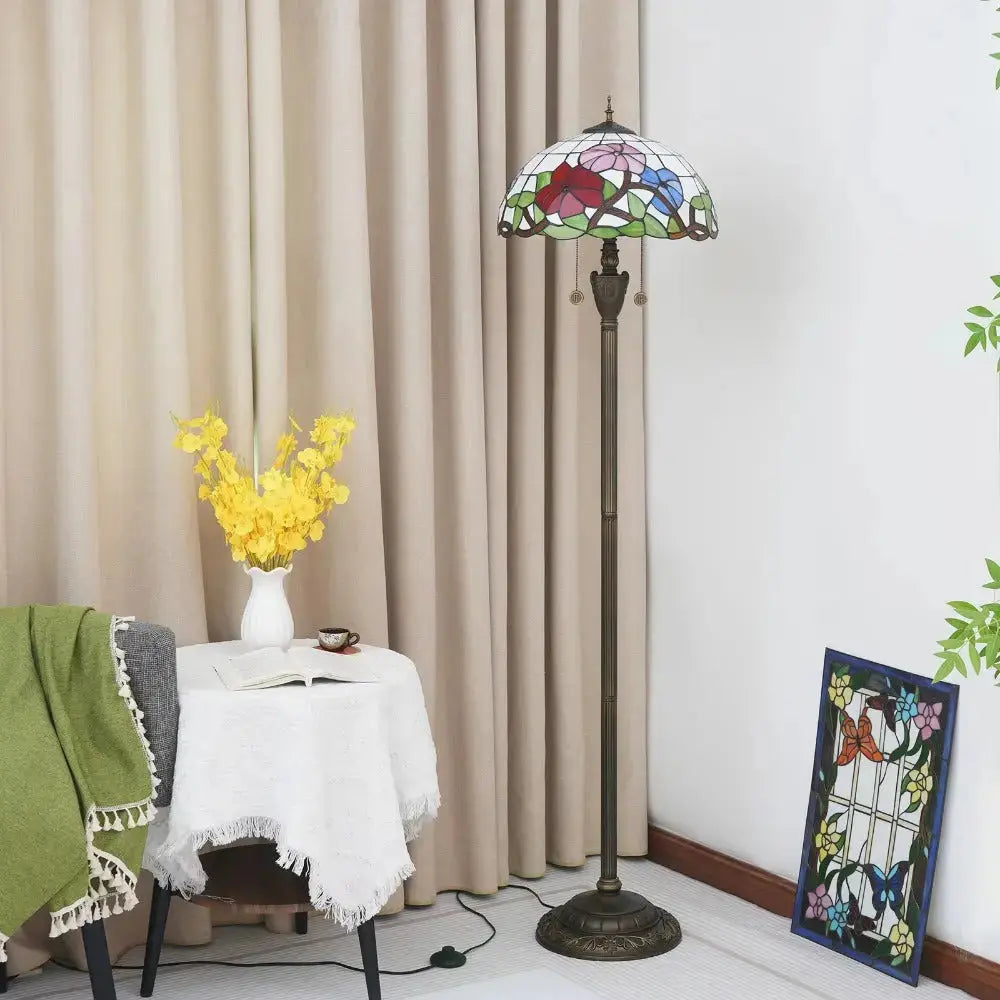 Dia40cm Handmade Morning Glory Art Tiffany Stained Glass Floor Lamp Classical Tiffany Lamp