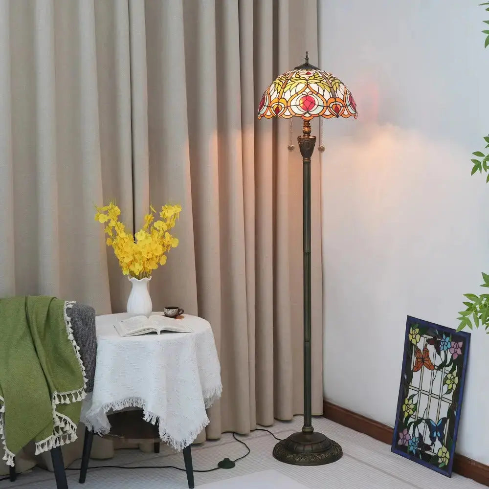 Dia40cm Luxury Stained Glass Love Peach Art Lampshade Tiffany Floor Lamp Classical Tiffany Lamp