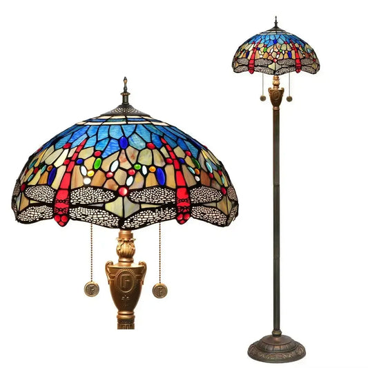 Dia40cm Stained Glass Blue Art Lampshade Tiffany Style Dragonfly Floor Lamp Classical Tiffany Lamp