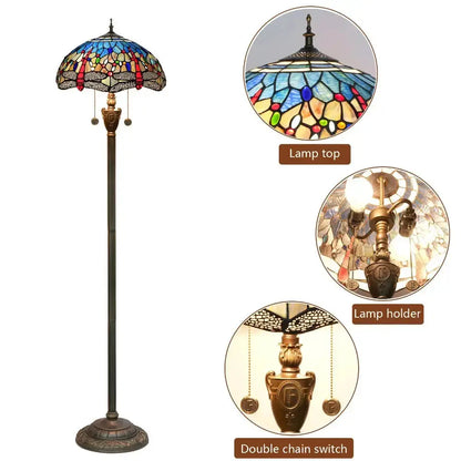 Dia40cm Stained Glass Blue Art Lampshade Tiffany Style Dragonfly Floor Lamp Classical Tiffany Lamp